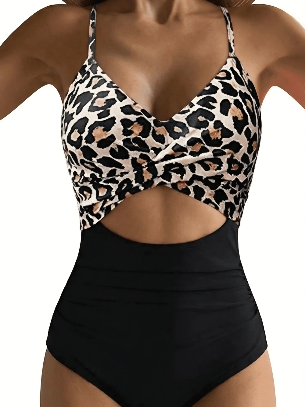 Leopard Print Twist Front Cutout One-Piece Tummy Control Swimsuit
